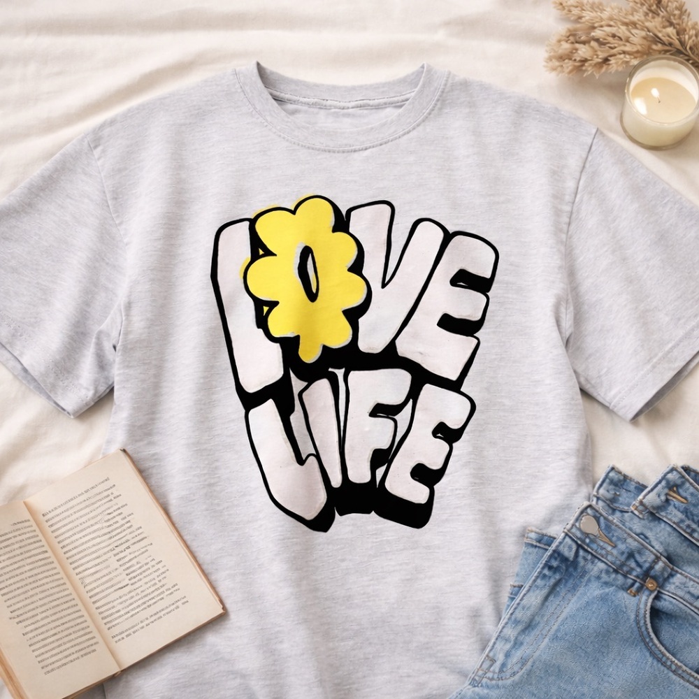 LOVE LIFE Graphic Tee – Gray | Size Medium (Fits Men’s M / Women’s Oversized)